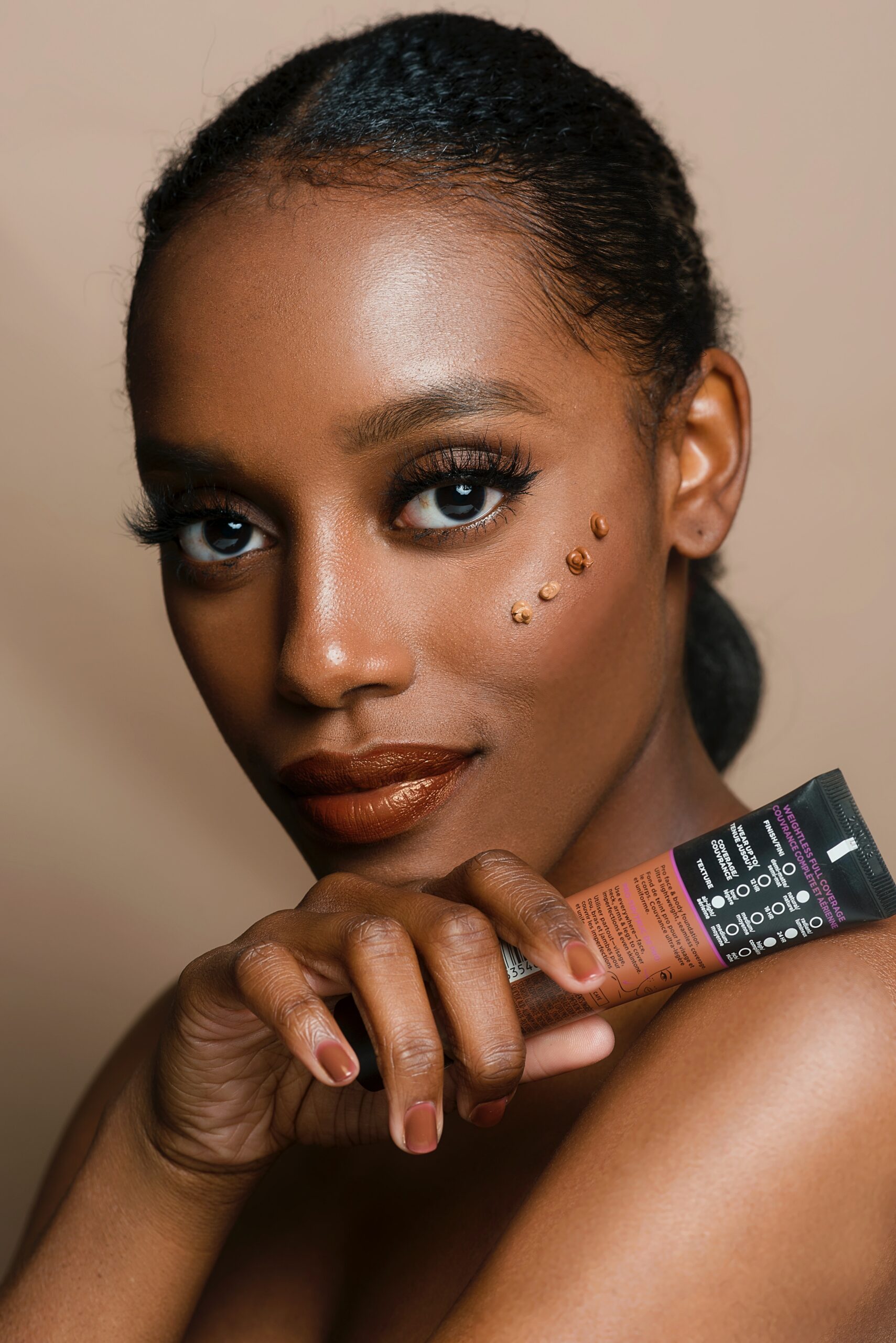 Edlizer Beauty campaign portrait — model wearing a weightless full-coverage foundation